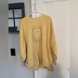 aerie Yellow Smiley Graphic Crewneck Sweatshirt